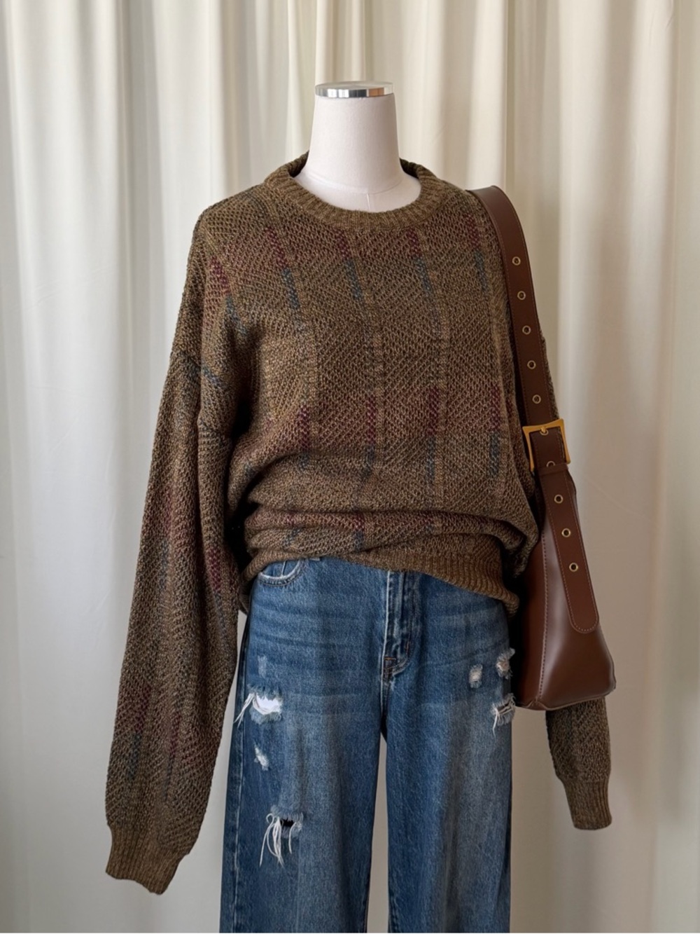 Vintage Towncraft Knit Sweater XL Tall - Brown Earth Tone.